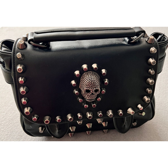 Maomaobag Black Skull Theme Studded Purse Handbag Goth Punk Biker Faux Leather - Picture 4 of 15